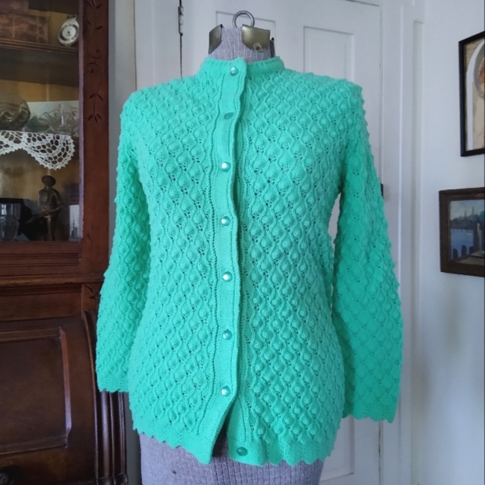 VINTAGE 1960S CUDDLE KNIT Green Cardigan